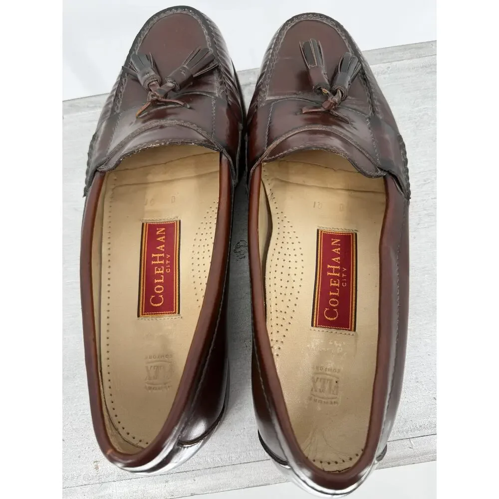 Cole Haan City Pinch Tassel Kiltie Loafers Burgundy Leather Men's 10 Business